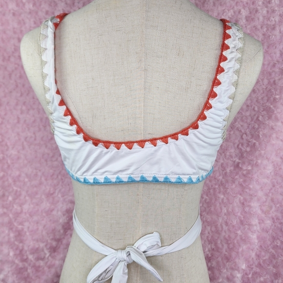 Lucky Brand Womens Swimsuit Bikini Top White M Crisscross Banded Embroidered Hem - Picture 4 of 6